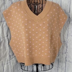 Free People Easy Street Vest Cafe Blossom Combo Polka Dot Knit Medium